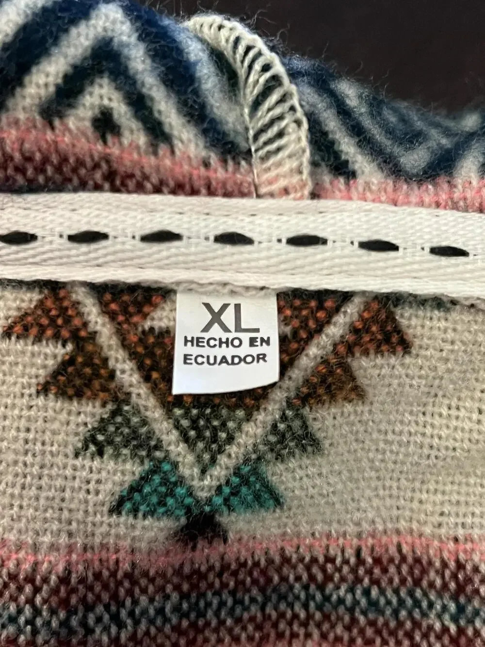 Llama Alpaca Sweater Mens XL Wool Blue Hooded Full Zip Knit Ecuador Tribal